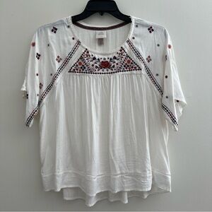 KNOX ROSE Women's Size M Shirt Top Blouse Natural White Floral Embroidery Boho